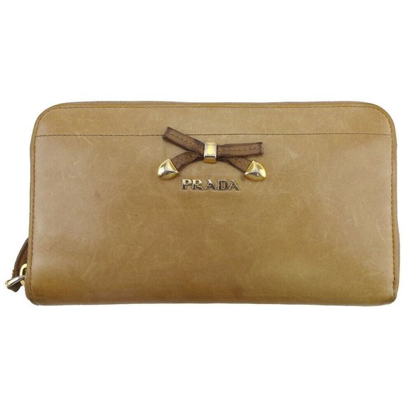 PRADA Purse ribbon beige pink leather Authentic used - Picture 1 of 8